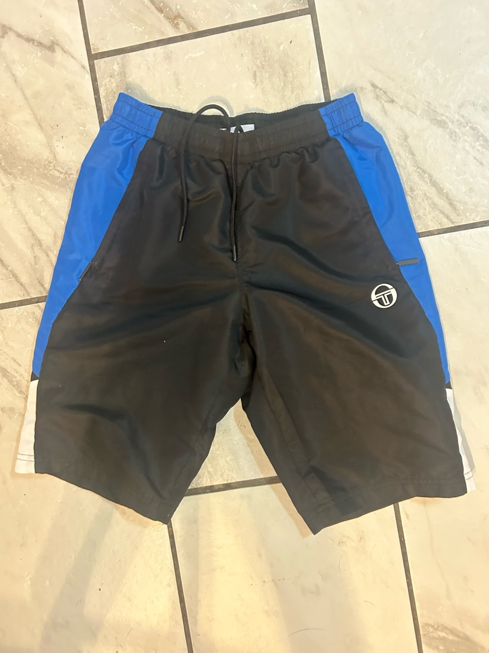 Sergio Tacchini Black with Blue Panel Men's Athletic Shorts